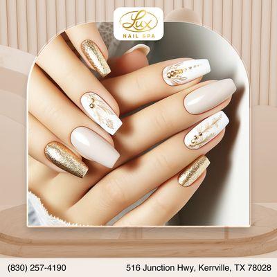 "Looking for a little sparkle? Our nail art designs will make your nails shine bright! Visit us for a touch of glamour and elegance.