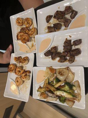 Hibachi steak, shrimps and Vegetables