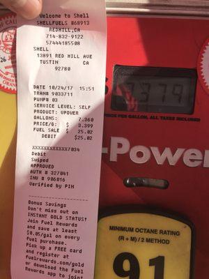 Price discrepancy of what I was charged and what the pimp stated per gallon. Bad business practice!