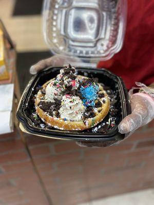 Dreams Waffle Delight: confetti waffle with blue ice cream