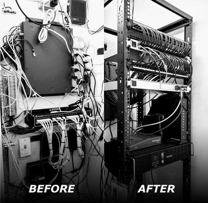 We removed the old wall mounted equipment, and installed brand new Unifi networking equipment in a full server rack with battery back up.