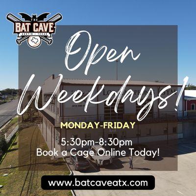 The Bat Cave is open Weekdays 5:30-8:30pm, or by appointment! Email info@batcaveatx.com for non business hours!