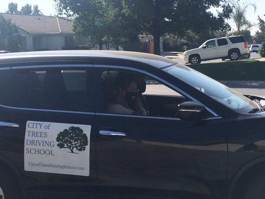 Day 1. All masked up and ready for her lesson.