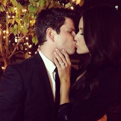 Miss USA Nia Sanchez and Actor Daniel Booko first kiss as the new engaged couple.  Nia is wearing her INTA Gems & Diamond ring.