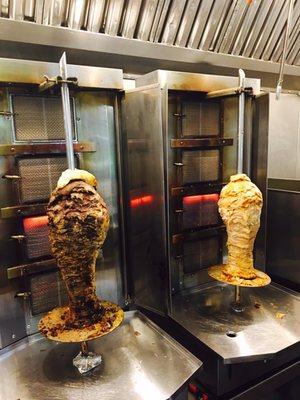 Beef  and chicken shawarma in vertical grill