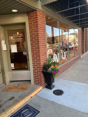 Entrance. The window display is always decorated for seasons. Cute!