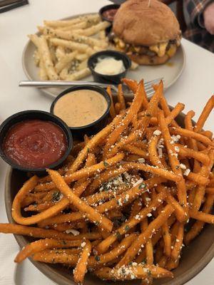 Burger and sweet potato fries