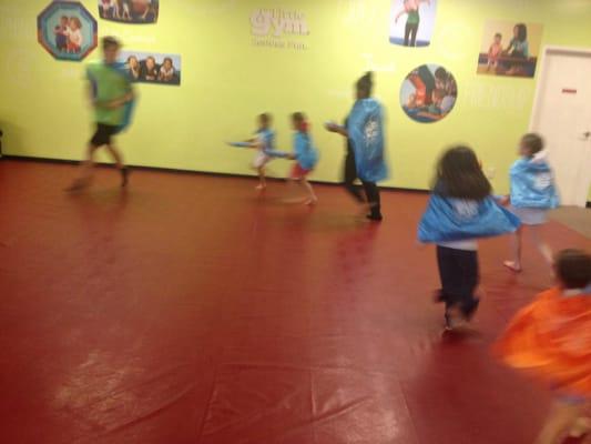 Blurry, but they were all running to "save the world"!  Lol