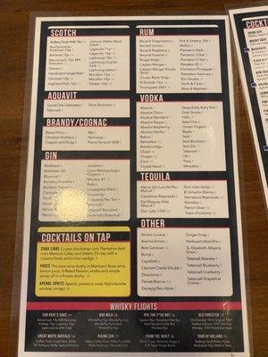 Liquor menu