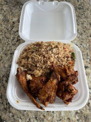 Wings with pork fried rice.