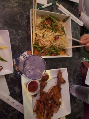 Pork chop, fried somen with green bean deluxe