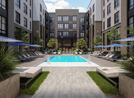 The Signal at Seaboard Station pool courtyard