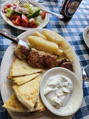 Chicken Shishkabob Plate with a Greek Salad