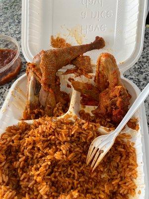 Jollof rice and "fried" chicken