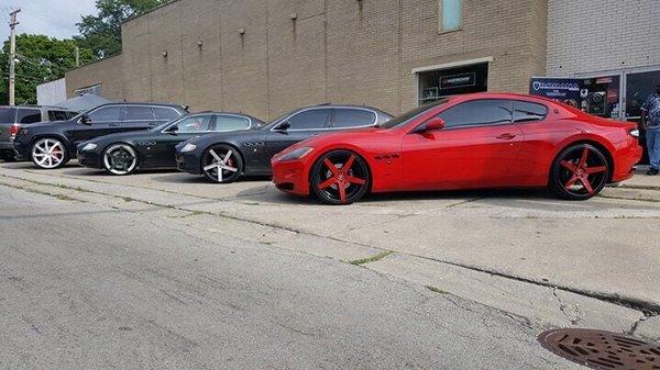 Three Maserati's on 22's and a Jeep SRT-8 on 26" Forgiato's fitted by Exotic Wheel