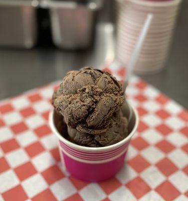 Henry Co. Pothole ice cream. Made with chocolate ice cream, black and tan fudge & chunks of chocolate asphalt.