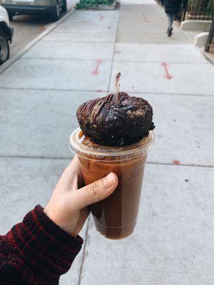 cold brew, salted dark chocolate donut