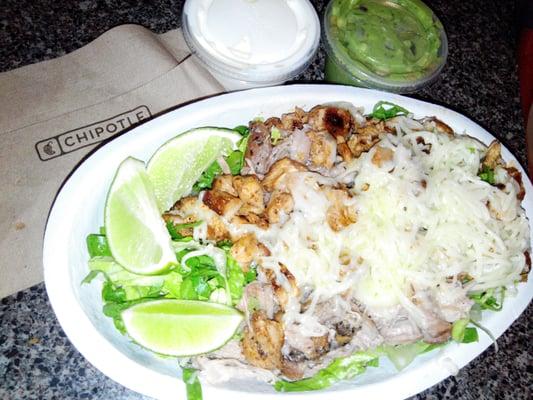 Carnitas and chicken salad with limes,double meat for 2 meals.