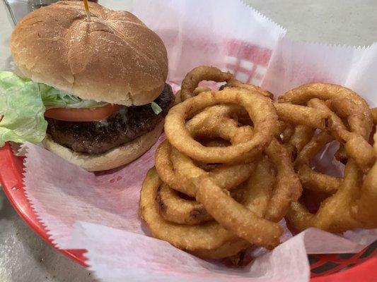 Black n Blue Burger w/ Onion Rings