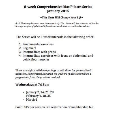 January-March 2015 Comprehensive Pilates Mat Class