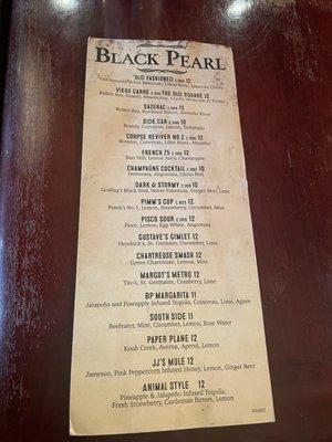 Drink menu