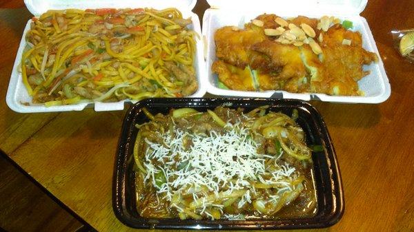 Pork Lo Mein, Almond Chicken, Mongolian Beef