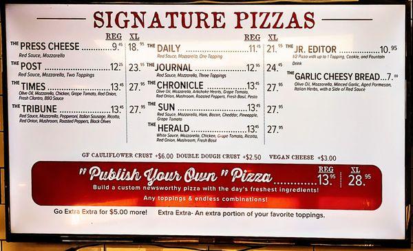 Pizza Menu Jan 2024