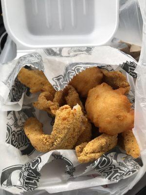 Catfish snack w/hush puppies- YUM!