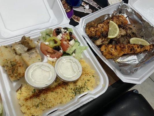 Kabob sampler platter. So well seasoned and perfectly grilled !