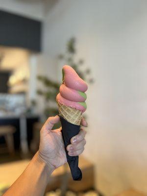 Strawberry matcha soft serve