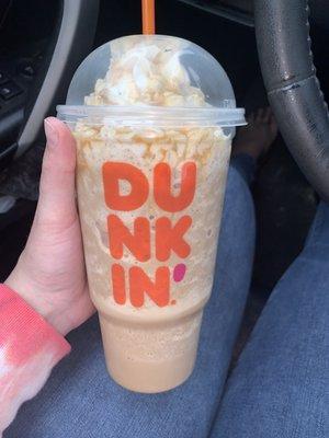 Frozen coffee with caramel drizzle