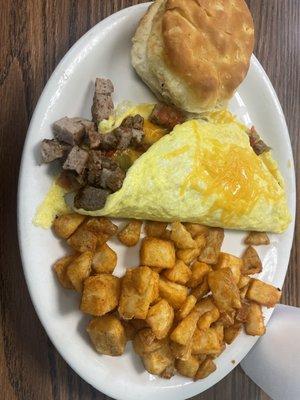 Western Omellete with turkey sausage and cheddar