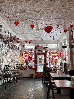 The front decorated for Valentines Day