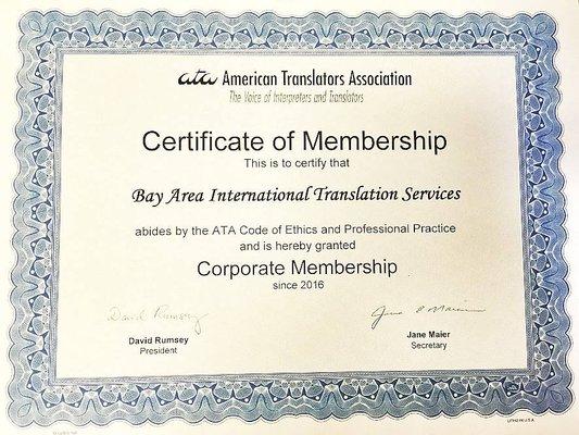 Member of the American Translators Association