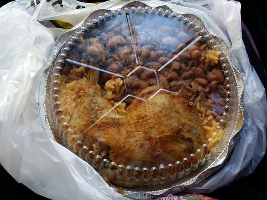 HUGE rice + beans + baked chicken = $5