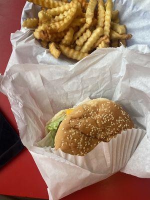 Burger and fry combo.