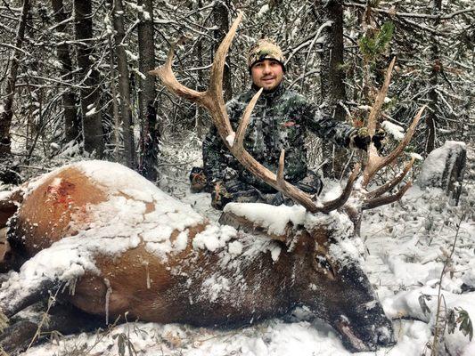 Stockton Outfitters' hunter, Abdul Zubaid finds success on his archery elk hunt with Stockton Outfitters in 2017.