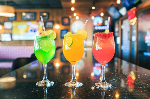 Fruity Sangrias: Green Apple, Mango Passion, Strawberry Limeade