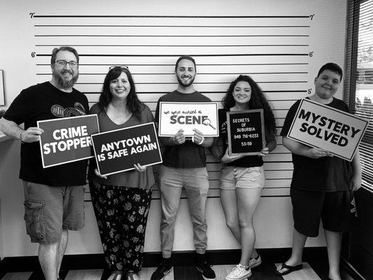 Escaped Secrets of Suburbia with 7 minutes to spare! Fun room with interesting puzzles to solve.