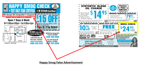 Happy Smog False Advertisement to accept competitor's coupons