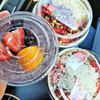 Berry Acai Bowl, Citrus Acai Bowl, and Fruit Water