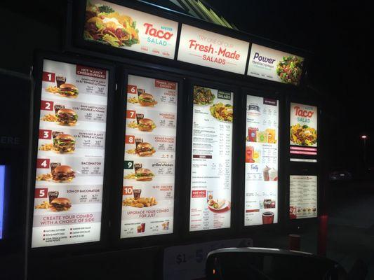 Drive thru menu.