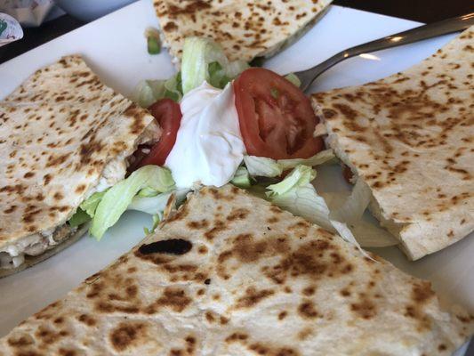 Chicken Quesadillas: filled with green bell pepper, onion, tomatoes, and cheese, of course