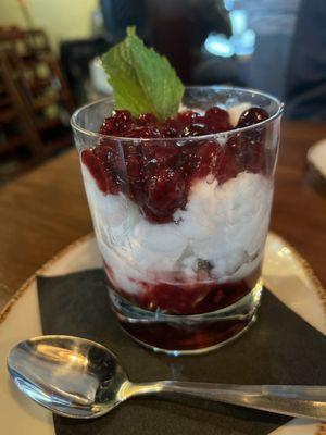 Lemon sorbet with mixed berries compote