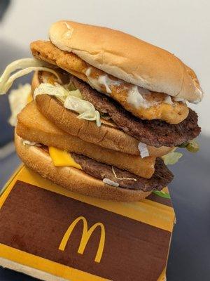 Land, air, and Sea Sandwich from McD's.  Approx. $10.