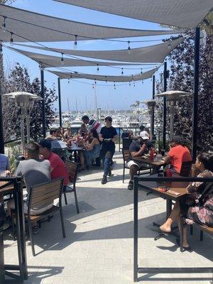 Outdoor seating overlooking the marina