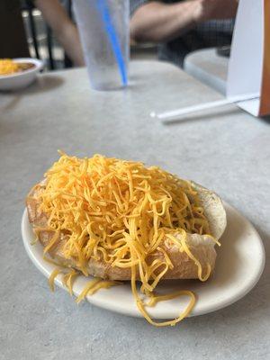 Cincinnati Chili Coney Dog! We WILL be doing this at home!