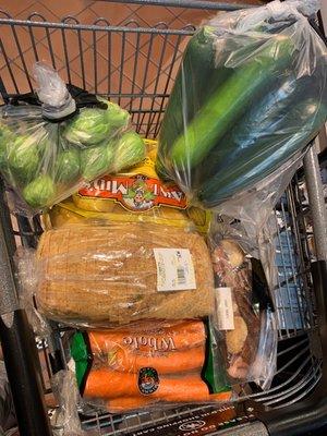 My FREE bread on Tuesday! Plus, carrots, Brussel sprouts, zucchini and Yukon potatoes.