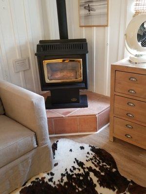 Fireplace in our studio cottage