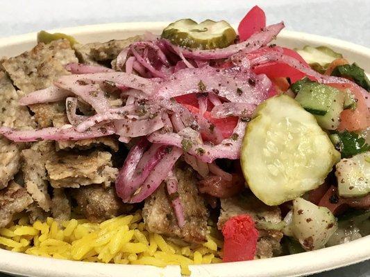 Rice Bowl with Lamb and Samosa